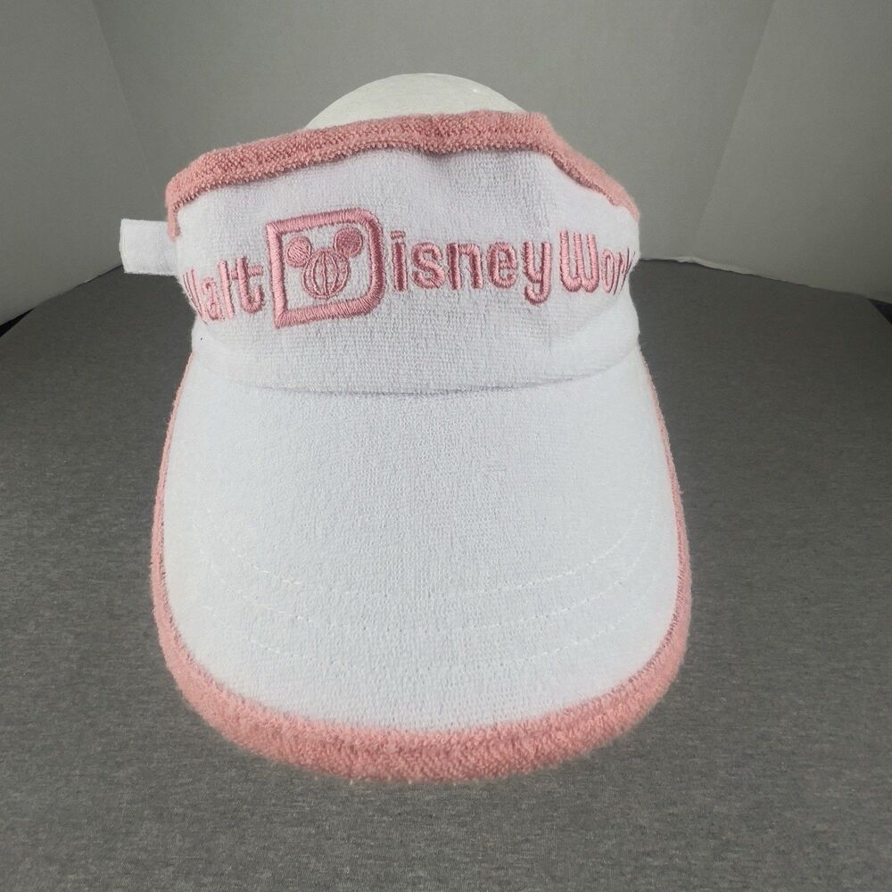 Walt Disney World Terry Cloth Adjustable Strap Visor Hat White Pink One Size